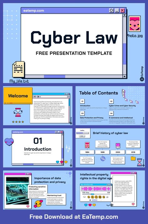 Cyber Law PPT Presentation - Free PowerPoint Templates, Google Slides, Figma Deck And Resume Cute Google Slides Templates, Cute Ppt Template, Aesthetic Ppt Template, Powerpoint Design Free, Law Presentation, Canva Ppt Template, Free Google Templates, Canva Templates Free, Power Point Templates