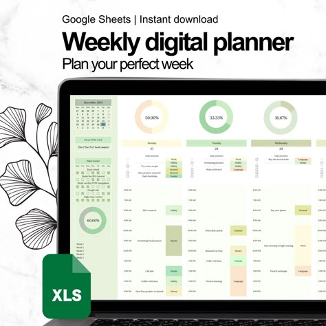 Digital Google Sheets Weekly Planner Template in Green Colors, Annual Calendar, Daily Schedule Task Tracker for Excel Spreadsheets vacationplanner #printableplannerpages #budgetplannertemplate #financialplanner🍹 Weekly Task Planner, Weekly Tracker, Free Planner Templates, Weekly Tasks, Task Tracker, Monthly Schedule, Free Daily Planner, Excel Calendar, Weekly Planner Free