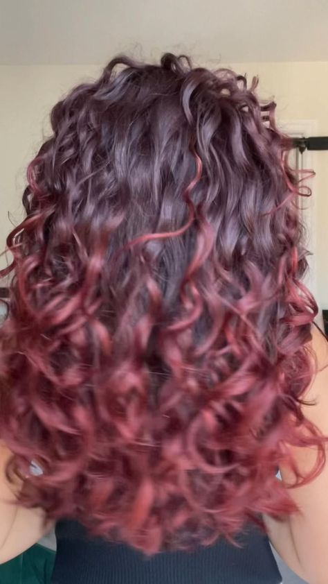 Summer Vibes: Transform Your Look with a Taper Mullet Rainbow Burgundy Curly Hair, Red Hair Ideas, Ombre Curly Hair, Maroon Hair, Cherry Red Hair, Dyed Curly Hair, Natural Curly Hair Cuts, Curly Hair Care Routine, Wine Red Hair