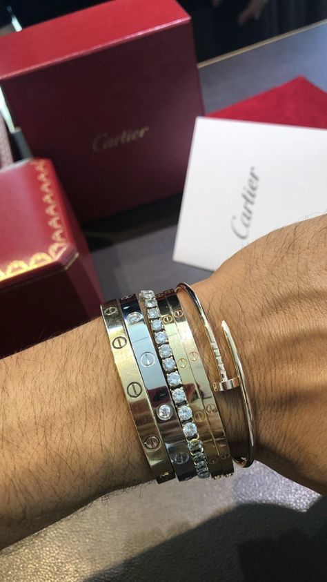 Mens Luxury Bracelet, Dior Bracelet Men, Silver Assesories, Cartier Love Bracelet Men, Mens Bracelet Stack, Cartier Mens Bracelet, Cartier Bangle, Cartier Bracelet, Luxury Bracelet