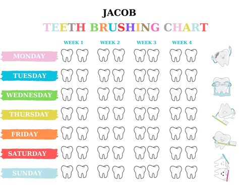 Tooth Brushing Chart / Monthly Tooth Brushing Chart / Monthly Schedule / Digital Download Brushing Teeth Schedule, Teeth Chart For Kids, Brush Teeth Chart, Kids Teeth Chart, Teeth Brushing Chart, Tooth Brushing Chart, Childrens Dental Health, Cleaning Calendar, Tooth Brushing