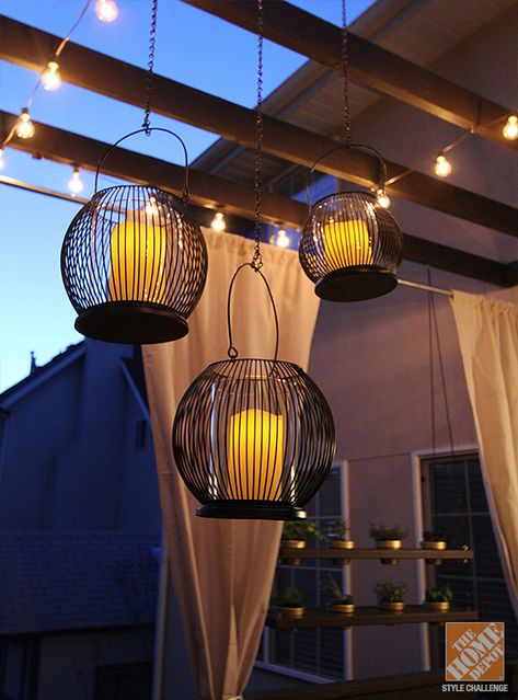 Pergola Lights! Eight Easy Pergola Lighting Ideas | OutsideModern Diptyque Candles Decor, Diy Cement Planters, Patio Pergola, Patio String Lights, Pergola Lighting, Outdoor Chandelier, Wooden Pergola, Cement Planters, Pergola Kits