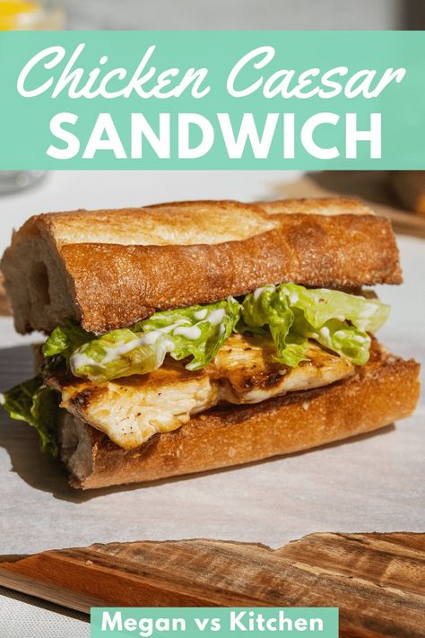 Turn a Caesar Chicken Salad into a dinner sandwich. The toasted bread is reminisces of garlicy and cheese croutons, the chicken breast is easy to make and juicy, and the Caesar salad comes together in a pinch. Ceaser Salad Sandwich, Grilled Chicken Caesar Sandwich, Cesar Salad Sandwich, Chicken Caesar Sandwich Recipes, Chicken Ceaser Sandwich, Chicken Caesar Salad Sandwiches, Caesar Salad Sandwich, Caesar Sandwich, Panera Autumn Squash Soup