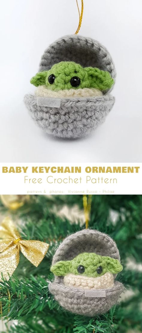 Baby Yoda and Space Pod Free Crochet Patterns Star Wars Christmas Ornaments, Star Wars Crochet, Crochet Christmas Ornaments Free, Crochet Ornament Patterns, Diy Star, Crochet Xmas, Crochet Ornaments, Crochet Amigurumi Free, Haken Baby