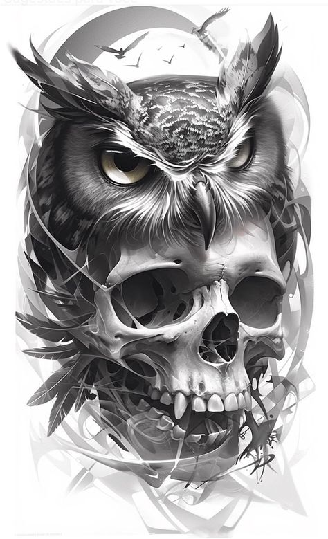 Realistic Owl Tattoo, Half Sleeve Tattoos Sketches, Owl Tattoo Drawings, Skull Rose Tattoos, Skull Art Tattoo, Mexican Art Tattoos, Animal Tattoo Ideas, Cobra Art, Realistic Tattoo Sleeve