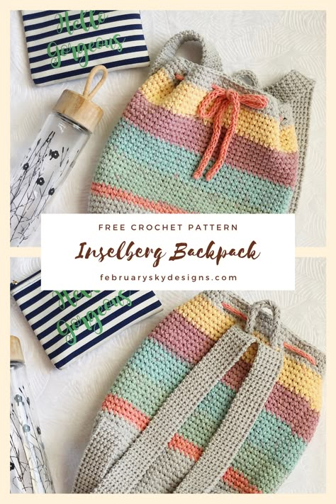 Small Crochet Backpack Free Pattern, Crocheted Backpack Patterns Free, Crochet Projects For Traveling, Crochet Kids Bags Free Patterns, Crochet A Long Projects, Free Crochet Patterns For Purses, Crochet Backpack Free Pattern, Crochet Backpack Pattern, Crocheted Bags