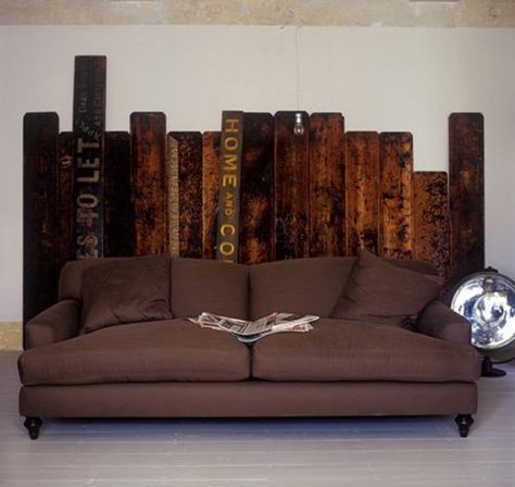 cover up the crappy wall behind the couch! How To Make Headboard, Apple Crates, Reuse Recycle, Interior Design Inspiration, Wood Paneling, Home Deco, Wood Art, Wall Coverings, Home Diy