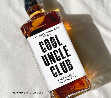 Pairs well with becoming an Uncle label Details: -High Quality weatherproof glossy label Available Sizes: - 50ml mini shot label - 375 ml label - 750 ml label - 1 L label - 1.75 L label All labels are designed and produced in CA Please note that the bottle in this photo is not included Our production time:  1-2 business days Our delivery time: - USPS Ground Advantage (3-5 business days)  - USPS Priority Mail (2-3 business days)  - USPS Express Mail (1-2 business days)  If you have any questions with your order please let us know. Want to see more? Click here: https://www.etsy.com/shop/BananaChipStudio?ref=search_shop_redirect Follow us on Instagram @bananachip.studio Pregnant Reveal To Parents, Father’s Day Pregnancy Announcements, Uncle To Be Announcement, Baby Annoucment Idea To Family, Baby Announcement Gifts For Family, Pregnancy Announcement To Sister In Law, Baby Announcement Ideas For Husband, Pregnancy Announcement Gifts To Parents, Pregnancy Announcement To Brother Uncle