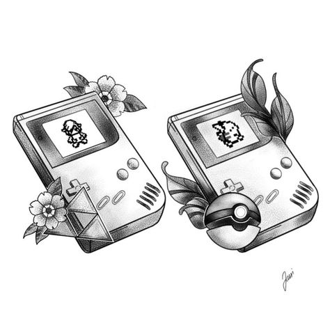 Gameboy Pokemon, Stick Poke, Anniversary Tattoo, Stick Poke Tattoo, Nerdy Tattoos, Gamer Tattoos, American Traditional Tattoo Ideas, Traditional Tattoo Ideas, Surreal Tattoo