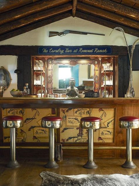 Rustic Bar Design, Modern Ranch Interior, Ranch Interior Design, Million Dollar Cowboy Bar, Colorado Interior Design, Ranch Interior, Modern Ranch Style Homes, Western Bar, Vintage Bar Stools