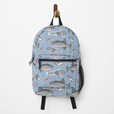 "Fish - Vintage style fantastic fish pattern on cerulean" Backpack by yennyz | Redbubble Fish Illustration, Fish Pattern, Buy Fish, Fish Patterns, Summer Gift, Laptop Pocket, Illustration Print, Perfect Summer, Drawstring Bag