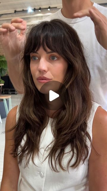 JAMES PLAIN HAIR on Instagram: "The most effortless fringe ✂️

Styled with @originalmineral to bring out natural texture and movement 

#haircut #hair #trend #layeredhair #bangs #livedinhair #fringe" The Matilda Haircut, French Fringe Bangs Long Hair, Curtain Bangs On Thinner Hair, Textured Bangs Long Hair, Long Hair Shag With Bangs, French Bangs Tutorial, Movement Haircut, Front Fringe Hairstyles, How To Style Fringe Bangs