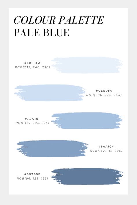 Pastel Blue Shades Colour Palettes, Dusty Blue Hex Code, Wedding Color Palette Hex Codes, Pastel Blue Color Code, Blue Hex Codes Aesthetic, Cool Tone Pastel Color Palette, Pastel Blue Hex Code Palette, Blue Canva Pallete, Blue Colour Pallete Shades