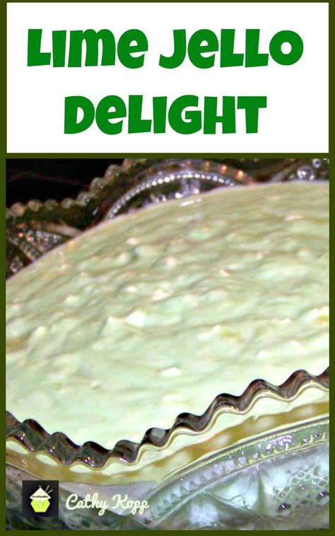 This delicious recipe has been generously shared by one of our Lovefoodie supporters, Cathy Kopp. Cathy is always cooking delicious Home made dishes, and just loves to cook. Here, Cathy’s Lime Jello Delight comes from her Grandma Conklin and is enjoyed by all generations. Cathy’s grandchildren always enjoy helping her make this dish for...Read More » Lime Jello Recipes, Lime Jello Salads, Recipes With Cool Whip, Jello Dessert Recipes, Low Carb Cheesecake Recipe, Gelatin Recipes, Chilled Desserts, Fluff Recipe, Jello Desserts