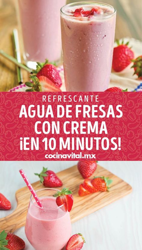 Strawberry Water, Mexican Drinks, Agua Fresca, Healthy Drinks Recipes, Strawberry Milk, Milk Recipes, Food Videos Desserts, Drink Milk, Healthy Smoothies