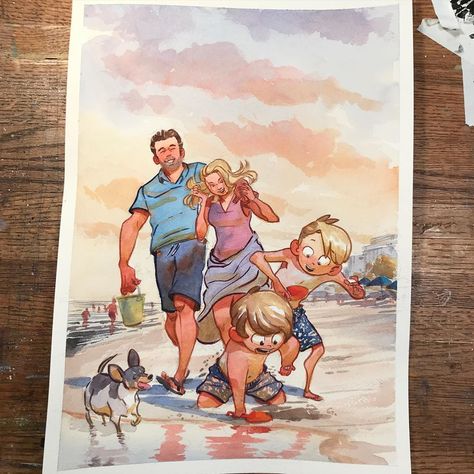 Jared Cullum on Instagram: “Commissioned family portrait in my story-style. #watercolor #art #painting #characterdesign” Song Animation, Watercolor Family Portrait, Family Portrait Drawing, Family Portrait Illustration, Painting Family, Family Memories, Cute Family, Portrait Illustration, Watercolor Portraits