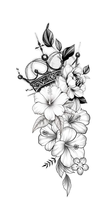 Crown Flowers Tattoo Templete Crown And Flower Tattoos For Women, Tattoo Of Childrens Names For Women, Crown And Flower Tattoo, Crown And Flowers Tattoo, Crown With Flowers Tattoo, Lettering Cover Up Tattoo, Azalea Flower Tattoo, Carnation Flower Tattoo Design, Tattoos For Childrens Names