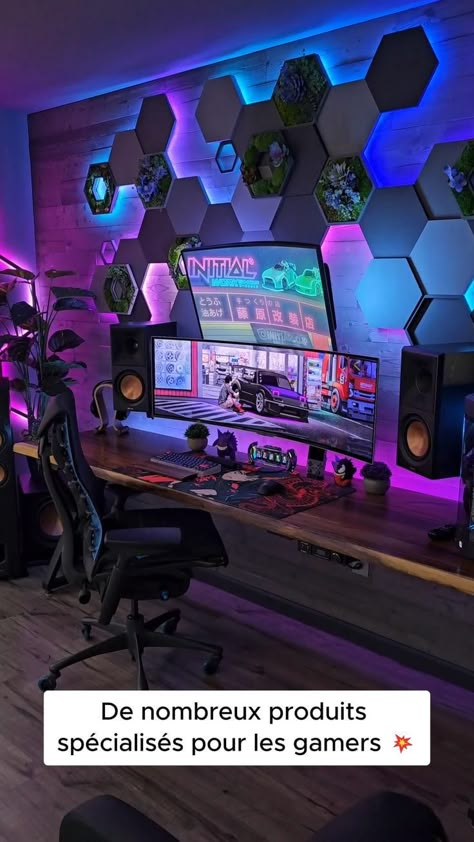 Décoration setup gaming - Produits gamers - Créez votre espace de jeu Gaming Room Setup Bedrooms, Games Room Inspiration, Pc Gaming Desk, Room Gaming, Gamer Bedroom, Game Setup, Gaming Desk Setup, Best Gaming Setup, Computer Gaming Room