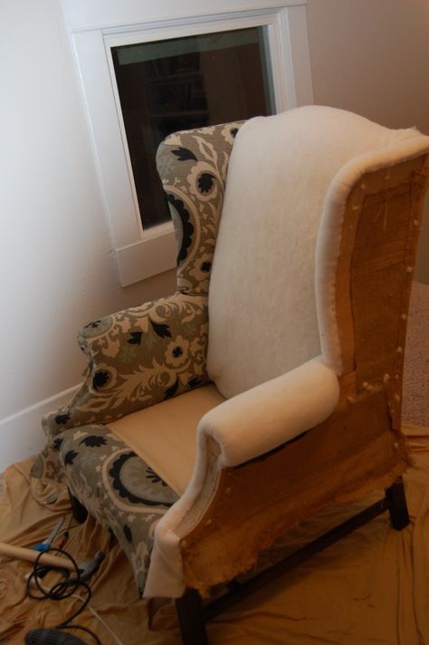 how to re-upholster wing back chair  reminds me of my sister-in-law Anne! :) Diy Furniture Upholstery, Reupholster Chair, Furniture Fix, Reupholster Furniture, Upholstery Diy, Furniture Rehab, Floor Protectors, Furniture Repair, Diy Chair