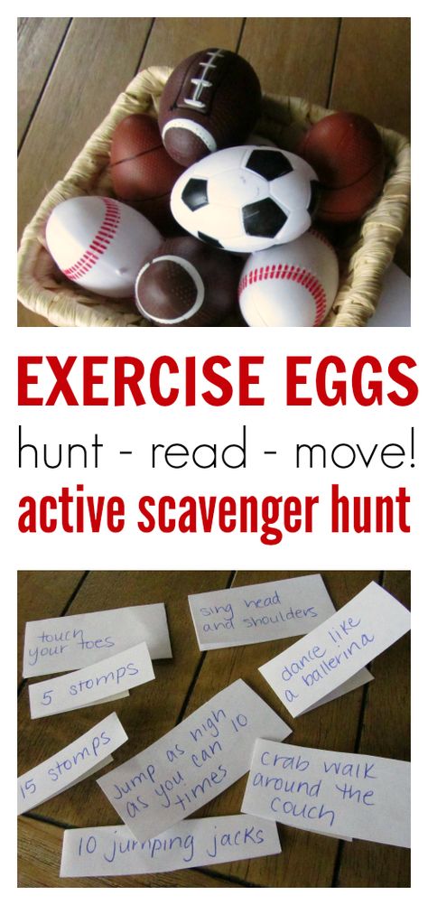 Exercise eggs! Use Easter eggs for a fun gross motor scavenger hunt. Easter Games For Kids, Creative Easter Eggs, Easter Preschool, Easter Games, Gross Motor Activities, Plastic Easter Eggs, Scavenger Hunts, Easter Activities, Gross Motor