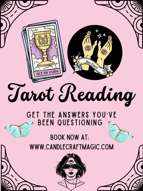 Triple moon goddess witch witchcraft candle Craft magic tarot card readings get answers to life’s questions visit candlecraftmagic.com today ! Work Spells, Magic Board, Tarot Business, Cups Tarot, Reading Website, Tarot Cards For Beginners, Reading Posters, Spanglish Quotes, Mojo Bags