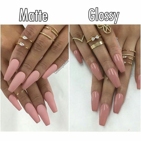 Matte vs Glossy       It's so hard to choose! Matte Vs Glossy Nails, Nail Design Gold, Gloss Nails, Matte White Nails, Glossy Nails, Nails Oval, Purple Nail, Shiny Nails, Easy Nails