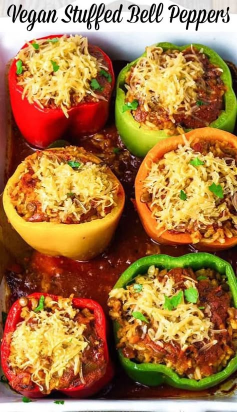 Healthy Stuffed Bell Peppers, Vegan Stuffed Bell Peppers, Bell Peppers Stuffed, Marina Sauce, Rice And Lentils, Vegan Stuffed Peppers, Stuffed Peppers Healthy, Bell Pepper Recipes, Peppers Recipes