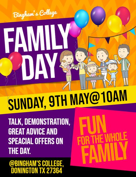 Family day event poster/flyer design template Poster Design Kids, Family Reunion Invitations, Event Poster Template, Event Posters, Flyers Design, Family Fun Day, Event Template, Free Flyer Templates, Event Flyer Templates