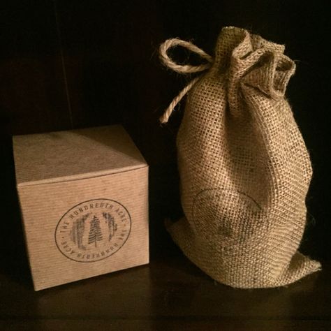 Candle packaging sneak peek ...🕯100% recycled cardboard boxes & reusable burlap bags. #TheHundredthAcre #ThingsForThinkers #DIY #Handmade #Candle #Reuse #Recycle #Candles #Burlap #Bespoke #LagunaBeach Candle Reuse, Recycle Candles, Candle Bags, Decorative Candles, Burlap Bags, Jute Fabric, Concrete Crafts, Candle Packaging, Recycled Cardboard