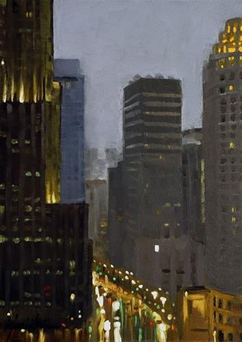 Karin Jurick Karin Jurick, Chicago Painting, Building At Night, Cityscape Paintings, Urban Painting, Oil Painting Inspiration, City Painting, Oil Painting Texture, Painting People