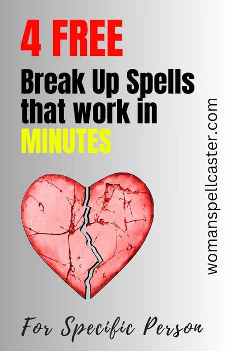 Get instant results with our 4 free break up spells that work immediately. Say goodbye to heartache and start a new chapter today! Spell For Breakup, Karma Spells That Work Witchcraft, Break A Couple Up Spell, Witchcraft Breakup Spell, Breaking Bonds Spell, Get Over Someone Spell, Call Back Energy Spell, Herbs For Break Up Spells, Breakup Spell Jar