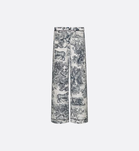 Dior Chez Moi Pants White Silk Twill with Navy Blue Toile de Jouy Motif | DIOR Dior Pants, Blue Toile, Christian Dior Fashion, Christian Dior Couture, Dior Fashion, Silk Twill, White Silk, Womens Fall, Accessories For Women