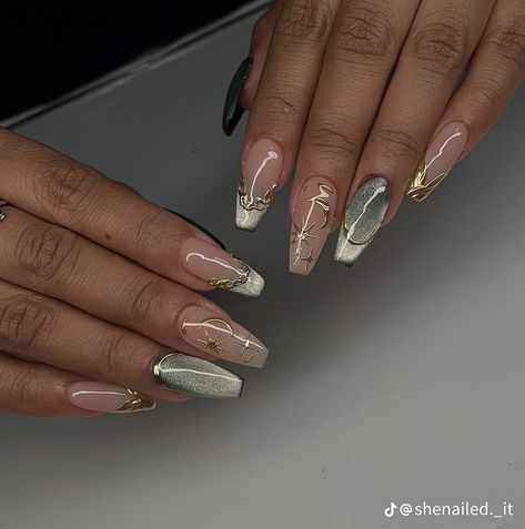 Jelly Nail Art, Nail Art Chrome, Gold Chrome Nails, Bridesmaids Nails, Jelly Nail, Chrome Nails Designs, Formal Nails, Moon Nails, Unique Acrylic Nails