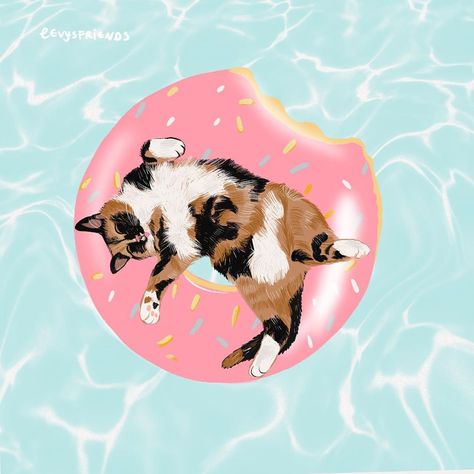 Cat Swimming, Swimming Illustration, Donut Decorating Ideas, Widget Design, Cat Art Illustration, Animal Art Prints, Cat Pose, Vintage Cat, Illustration Artists