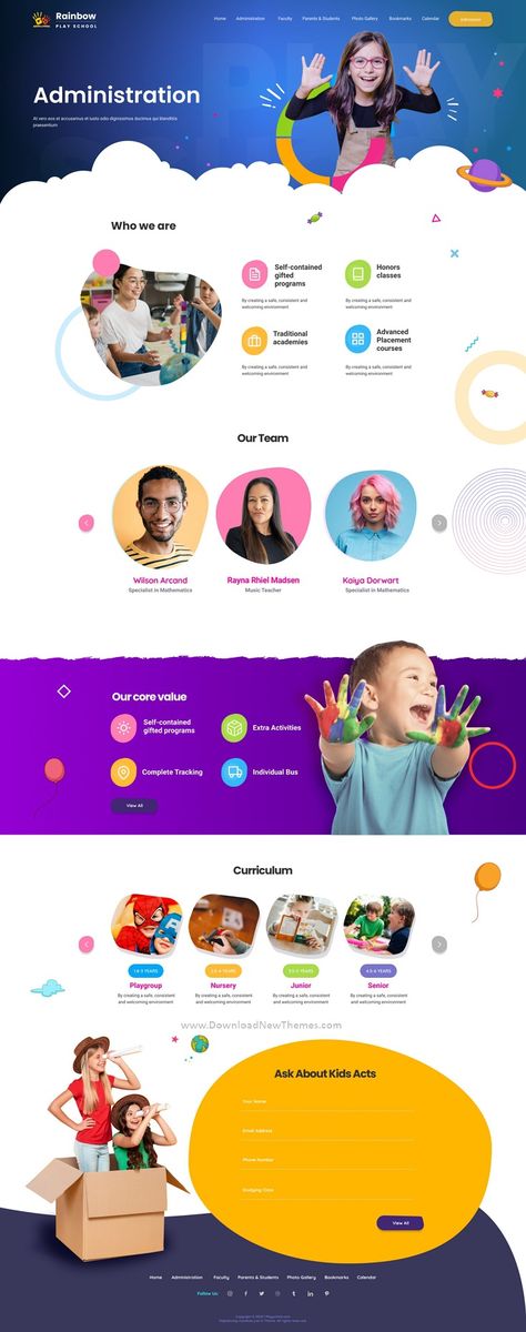 Preschool Website Design, Kindergarten Website Design, Education Website Design Inspiration, Childcare Website, School Website Templates, Minimalist Theme, Website Design Inspiration Layout, Kids Web, Figma Template