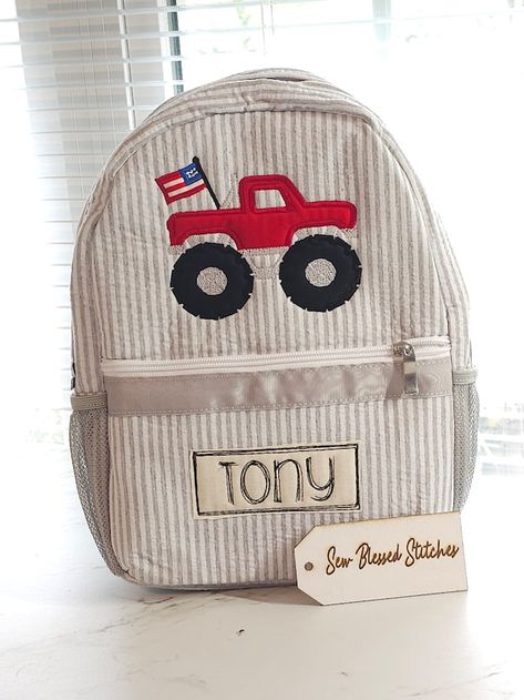 sewblessedstitches - Etsy Toddler Boy Backpack, Toddler Backpack, Boys Backpacks, Overnight Bags, Monster Truck, Diaper Bags, Overnight Bag, Baby Sewing