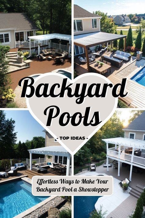 ♥ Looking to transform your backyard with the perfect pool landscaping design? Explore our above ground pool landscaping ideas, including above ground pool decks and cheap pool options. Create the backyard oasis of your dreams with the best pool ideas for small yards and stunning inground pool designs. 🏊🌿 #pool #backyarddesign #swimmingpool Pergola Around Pool, Patio Pool Ideas Backyards, Inground Pool Deck Ideas, Simple Backyard Pool, Simple Backyard Pool Designs, Outdoor Pool Decor, Pool Ideas For Small Yards, Inground Pool Designs, Pool Oasis