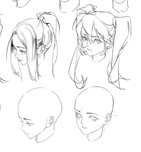 Breast Reference, Stylized Hair, Poses Art, Drawing Hair Tutorial, 얼굴 드로잉, Anime Head, Manga Drawing Tutorials, Tutorials Drawing, 캐릭터 드로잉