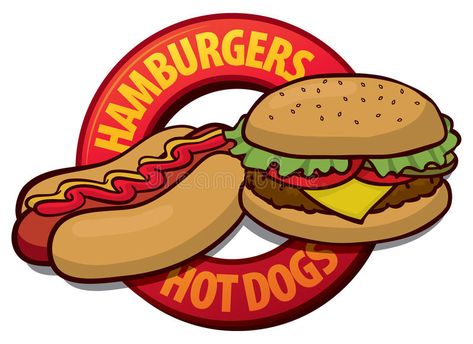 Photo about A hamburger hot dog sign for a barbeque or event. Illustration of logo, fast, illustration - 40356998 Hamburger Hotdogs, Dog Clip Art, Food Truck Design, Food Trailer, Dog Logo, Family Event, Chalkboard Signs, Dog Signs, Dog Pin