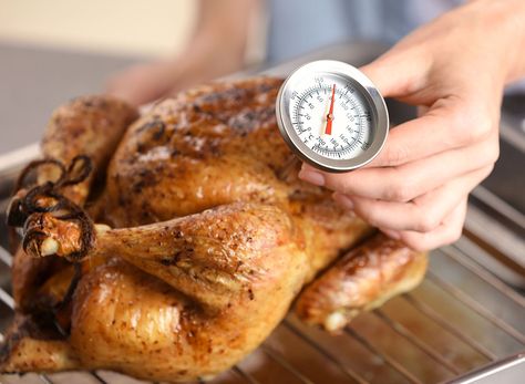 If you're hosting Thanksgiving this year and want to avoid any turkey mistakes while you're cooking, here are a few tips to keep in mind. Turkey Temperature, Meat Temperature Guide, Thawing Turkey, Cooking Thermometers, Kitchen Thermometer, Grilled Turkey, Oven Cooker, Whole Turkey, Best Turkey