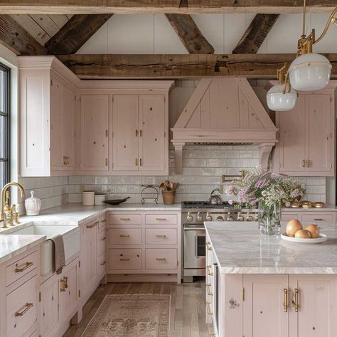 7+ Chic Painting Kitchen Cabinets Ideas with Pink and Bronze Highlights • 333k+ Inspiring Lifestyle Ideas Pink And Gold Kitchen Ideas, Blush Pink Kitchen Cabinets, Light Pink Cabinets, Painting Kitchen Cabinets Ideas, Warm Kitchen Colors, Pink Kitchen Cabinets, Pink Kitchen Designs, Boho Chic Kitchen, Beige Kitchen Cabinets