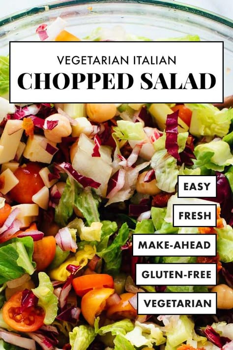 Meet the ONLY Italian chopped salad recipe you’ll ever need! This is a healthy vegetarian salad that makes a light meal on its own, and also goes great with any Italian entrée! It’s gluten free and easily vegan, too! #cookieandkate #vegetarian #Italianchoppedsalad #salad #healthyrecipe Chopped Italian Salad, Chopped Salad Recipe, Italian Entrees, Vegetarian Salad, Chopped Salad Recipes, Vegetarian Italian, Italian Chopped Salad, Vegan Salads, Vegetarian Salads