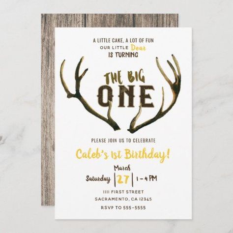 Deer Hunting Birthday, Funny Christmas Party Invitations, Deer Birthday Party, Hunting Birthday Party, Deer Birthday, Hunting Birthday, Wild One Birthday Invitations, Boys First Birthday Party Ideas, Baby Boy 1st Birthday Party