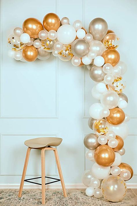 Diy Anniversary Party, White And Gold Decor, Bridal Shower Balloons, Glitter Balloons, Anniversary Party Decorations, Orange Balloons, Gold Confetti Balloons, Diy Anniversary, Yellow Balloons