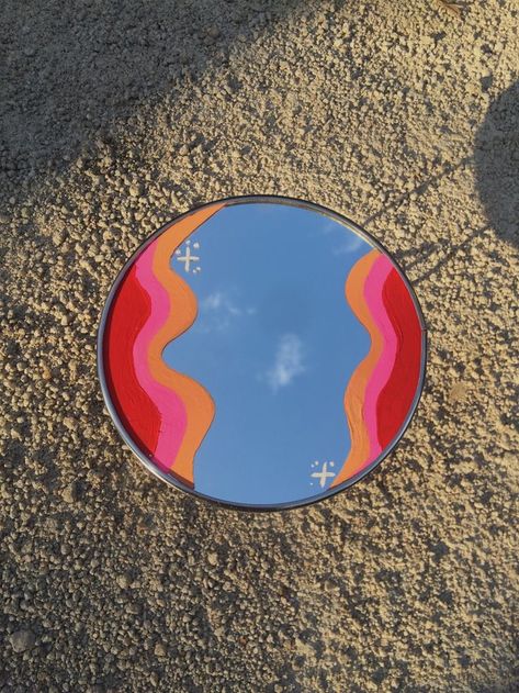 Circle Mirror Painting Ideas Aesthetic, Circle Mirror Painting, Mirror Painting Ideas Aesthetic, Mirror Painting Ideas, Diy Rhinestone Crafts, Mirror Paint, Rhinestone Crafts, Circle Mirror, Diy Rhinestone