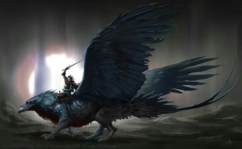 Griffin rider Griffin Rider, Magical Beasts, Magical Animals, Raven Art, Mythical Creatures Art, Mythological Creatures, Weird Creatures, Creature Concept Art, Mystical Creatures