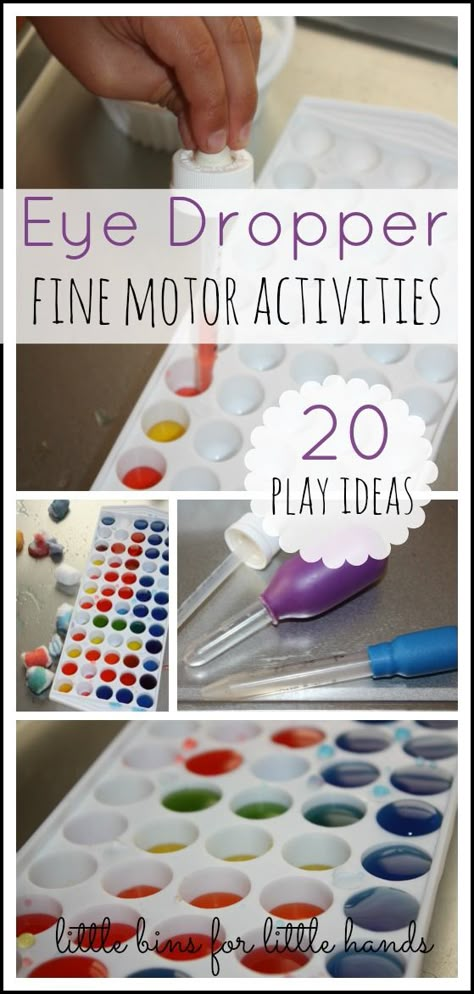 Eye Dropper Fine Motor Activities {A-Z Fine Motor Materials} Little Bins For Little Hands. 20 activities to try from us and other great bloggers! Preschool Fine Motor Skills, Diy Montessori, Eye Dropper, Fine Motor Activities For Kids, Preschool Fine Motor, Gross Motor Activities, Fine Motor Skills Activities, Motor Skills Activities, Play Ideas