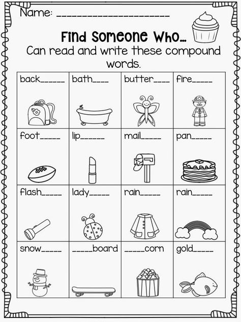 Compound Nouns, Compound Words Worksheets, Compound Words Activities, First Grade Phonics, Nouns Worksheet, Dysgraphia, English Worksheets For Kids, Compound Words, Phonics Worksheets