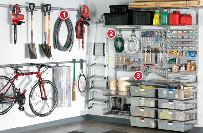 Platinum Elfa Utility Deluxe Garage Rinnovo Garage, Home Depot Garage Storage, Elfa Closet System, Organized Garage, Storage Shed Organization, Garage Floor Paint, Overhead Garage Storage, Shed Organization, Garage Storage Systems