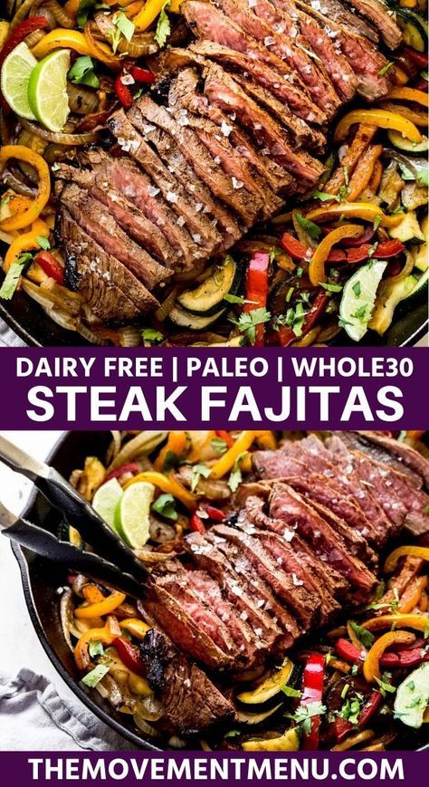 Whole30 Easy, Steak Fajitas Recipe, Easy Steak Fajitas, Skillet Steak, Steak Fajita Recipe, Fajita Marinade, Paleo Meal Prep, Fajitas Recipe, Easy Steak